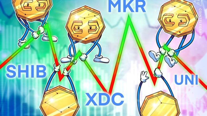 Bitcoin’s sideways price action leads traders to focus on SHIB, UNI, MKR and XDC