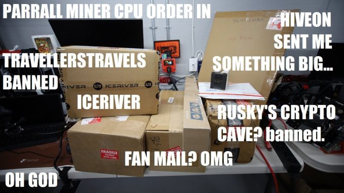 Unboxing a bunch of mining hardware.