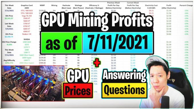 GPU Mining Profits as of 7/11/21 | GPU Prices | Answering Questions